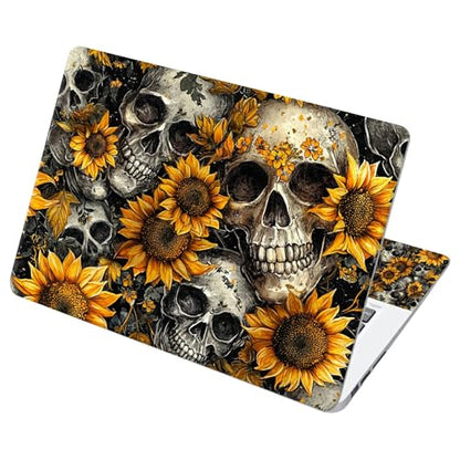 Universal Laptop Skin Sticker with 2 Wrist Pad Decals, 3-Piece Removable Vinyl Laptop Cover, Sunflower Skulls Waterproof Anti-Scratch, Easy-Trim Fit for 13.3" 14" 15.6" Laptops - color: Sunflower Skulls