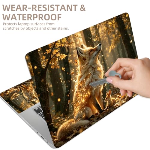 Universal Laptop Skin Sticker for 12/13/14/15.6 Inch Laptops, Reusable Vinyl Laptop Decal Cover, Waterproof Scratch Resistant Notebook Skin with 2 Wrist Pads,Golden Forest Fox - color: Golden Forest Fox