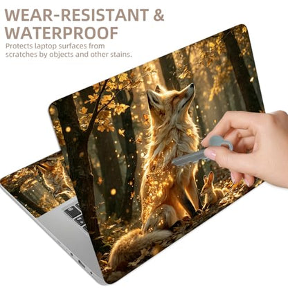 Universal Laptop Skin Sticker for 12/13/14/15.6 Inch Laptops, Reusable Vinyl Laptop Decal Cover, Waterproof Scratch Resistant Notebook Skin with 2 Wrist Pads,Golden Forest Fox - color: Golden Forest Fox