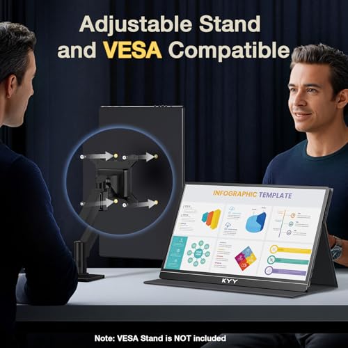 KYY 4K Portable Monitor – 15.6" UHD IPS Travel Display, Slim & Lightweight Design, HDMI & USB-C Inputs, Perfect for PS5, Xbox, Switch, Laptops, Phones, and On-the-Go Professionals, K5 - color: Metallic