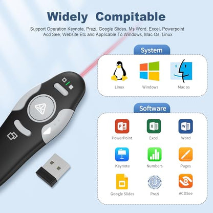 QUI 2 Pack Wireless Presentation Clicker Remote,USB Black Purple | Clicker for PowerPoint with Hyperlink Volume Control, Slide Advancer for Mac, Windows, Google Slide, Keynote - color: Black Blue, style: USB