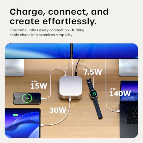 Satechi Thunderbolt 5 CubeDock, Built-in NVMe SSD Enclosure, Silver | Docking Station, 80 Gbps/120 Gbps USB4 v2, 140W charging, displays up to 8K, 2.5 GbE, Type-A/C 10 Gbps, active cooling