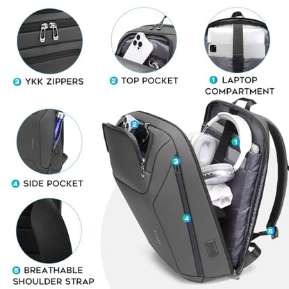 FUTURE AESTHEICS Business Laptop Backpack for Men,Women，15.6 Inch Water Resistant Travel smart Laptop Backpack Carry On Backpack with USB Charging Port，Large Business Work Durable Computer Bag, Grey - color: Grey