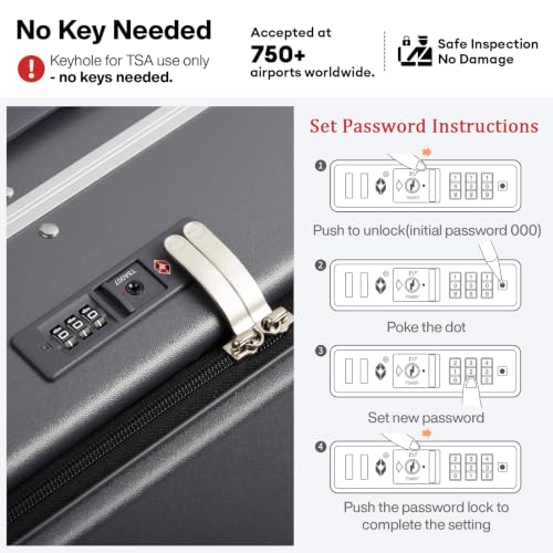 mixi 20 Inch Carry On Luggage 22x14x9 Airline Approved PC Hard Shell Suitcase Top Opening Aluminum Frame Travel Suitcases with Wheels, Rock Gray - color: Rock Gray, size: 20 Inch