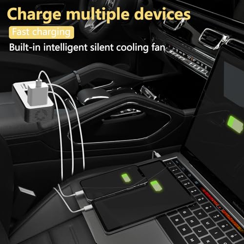 PiSFAU 200W Car Power Inverter - DC 12V to 110V AC Car Plug Adapter Outlet | Dual AC Outlet 4.8A 24W USB-A/C, Portable Cigarette Lighter Charger for Laptop/Camping/Road Trip Essential/Vehicle Accessorie - size: 200W-Standard