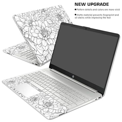 Laptop Skin Decal HP 15.6" - Black White Botanical, Laptop Cover Sticker, No Cutting Required, No Bubble, Waterproof, Scratch Resistant - Including Wide Screen and Wrist Pad - size: 15.6 inch