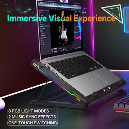 DEPGI Movable RGB Laptop Cooler with 5.5" Sliding Fan, Ergonomic Cooling Stand with 8 Light Modes for 14-17.3 Inch Gaming Laptops - color: Black, size: Extra Large