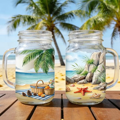 Peacoblue UV DTF Cup Wraps Transfer Stickers Summer Beach Scenery Pattern, 10 Sheets Waterproof Custom Vinyl Transfer Sticker 16oz Coffee Glass Cup Tumbler Bottle Mug Decals for Men Women - style: Summer Beach Scenery