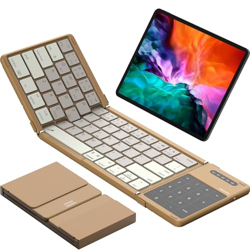 Nillkin Foldable Bluetooth Keyboard with Touchpad & Number Pad, Portable Bluetooth Keyboard with Full Size Keys, Pocket-Sized Wireless Travel Keyboards for iPad, Smartphone, Tablet and Laptop Khaki - color: Khaki