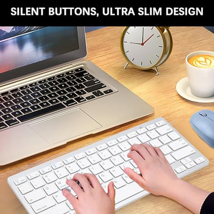 Zunate Bluetooth Keyboard - 78 Key Ultra Slim Compact Design, Ergonomic Wireless External Keyboard with Silent Typing and Portable USB Connectivity (Silver)