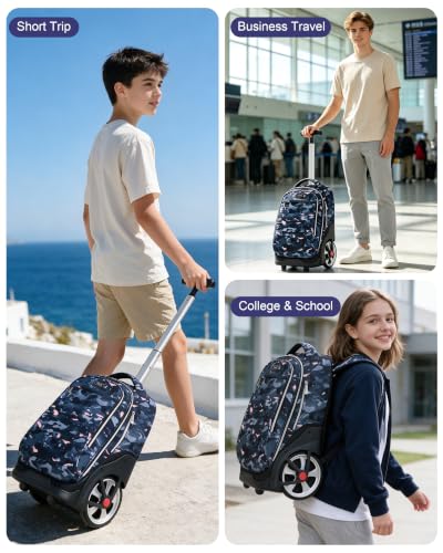 NEW TILAMI 19 Inch Rolling Backpack with Lunch Bag School Stair-Climbing | Stair-Climbing Teen Boys Girls Carry-on Suitcase Large Compartment 15.6 Laptop Sleeve Adjustable Handle Roller Travel Bag - color: Doodle Grey