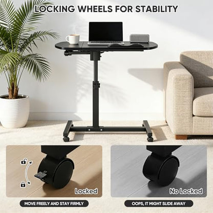 Magshion Tilting Overbed Bedside Table with Wheels, Rolling Laptop Desk with Mouse Table & Height Adjustment from 24" to 36", Sit to Stand Up, Mobile Standing Desk for Hospital Home Office, Black - color: Black Frame, size: Split Desktop