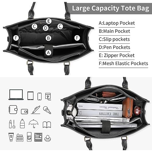 Laptop Bag for Women 15.6 Inch Tote Waterproof Leather Computer Business Lightweight Office Briefcase Large Capacity Handbag Shoulder Black - color: Black