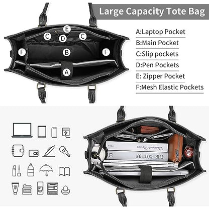 Laptop Bag for Women 15.6 Inch Tote Waterproof Leather Computer Business Lightweight Office Briefcase Large Capacity Handbag Shoulder Black - color: Black