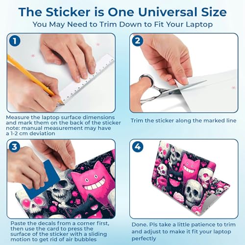 Reusable Universal Laptop Skin Sticker, Cut to Fit for 11.6–15.6 Inch Laptops, Waterproof Protective Film, No-Residue - Candy Color Skull Monster - color: Candy Color Skull Monster