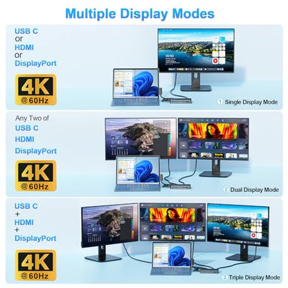 New Surface Thunderbolt 4 Dock Triple Displays 4K@60Hz HDMI+USB C+DP Compatible Surface Pro 12/11/10/9/8/X/7+/7, Surface Laptop 7/6/5/4/3, Surface Go 4/3/2/1, Surface Laptop Go 3/2/1, Surface Book 3/2