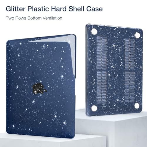 MOSISO Compatible with MacBook Air 13 inch Case M5 M4 M3 M2 2026-2022 | 4 in 1 Kit Bling Sparkly Hard Shell for MacBook Air 13.6 inch Case, Glitter Cover, A3449 A3240 A3113 A2681, Midnight - color: Midnight Blue