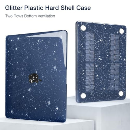 MOSISO Compatible with MacBook Air 13 inch Case M5 M4 M3 M2 2026-2022 | 4 in 1 Kit Bling Sparkly Hard Shell for MacBook Air 13.6 inch Case, Glitter Cover, A3449 A3240 A3113 A2681, Midnight - color: Midnight Blue