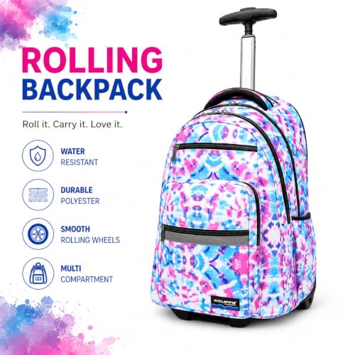 Heavy Duty Rolling Backpack School Bookbag with Wheels Deluxe Wheeled Daypack - color: Pastel