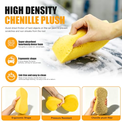 2 Pack Large Plush Car Sponge for Cleaning, 22x11x5CM | Large Sponge, Rich Foam & Durable, Scratch-Free, Long-Hair Microfiber Wash Sponge for Cars Trucks SUVs & Household Use - color: 2 Pack