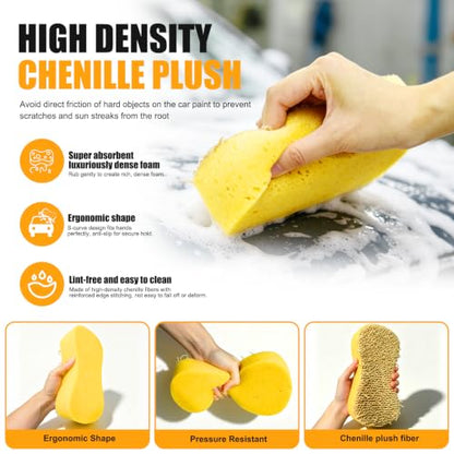 2 Pack Large Plush Car Sponge for Cleaning, 22x11x5CM | Large Sponge, Rich Foam & Durable, Scratch-Free, Long-Hair Microfiber Wash Sponge for Cars Trucks SUVs & Household Use - color: 2 Pack