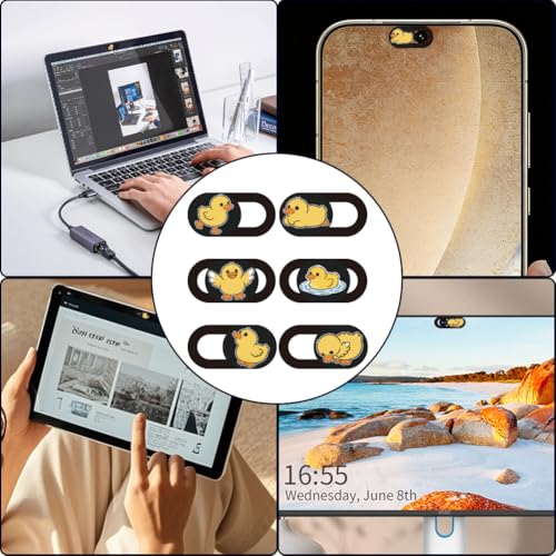 6Pcs 6 Styles Duck Cute Laptop Camera Cover Privacy Guard Accessories, 0.04 Inch Ultra Thin Webcam Cover Slide Protector Blocker for Desktop Computer Tablet Notebook Mini PC Office Use - color: Duck