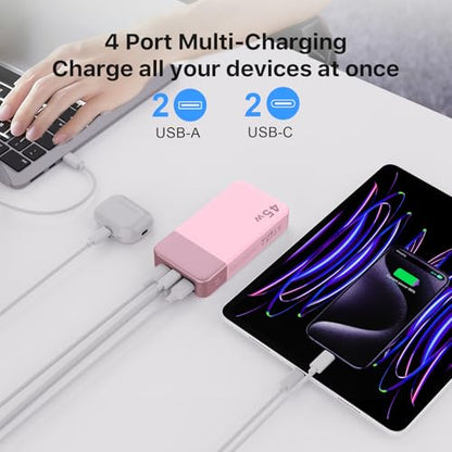 NOBIS Portable Charger,20000mAh Power Bank, 45W Fast Charging | Battery Pack with 2 USB-C (in/out) & 2 USB-A, Digital Display & Small Current Mode, Compatible with Phone 17 S25 Tablet - color: Pink