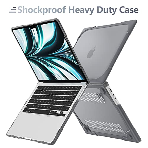 Batianda Foldable Stand Heavy Duty Case for MacBook Air 13.6 inch, Gray | Fits M5 M4 M3 M2 Chip 2026-2022 Model, Ergonomic Stand Holds 22 lbs, Shockproof Bumper, with Keyboard Cover Screen Protector - color: Grey