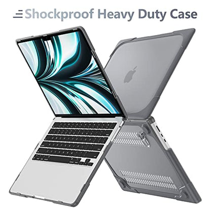 Batianda Foldable Stand Heavy Duty Case for MacBook Air 13.6 inch, Gray | Fits M5 M4 M3 M2 Chip 2026-2022 Model, Ergonomic Stand Holds 22 lbs, Shockproof Bumper, with Keyboard Cover Screen Protector - color: Grey