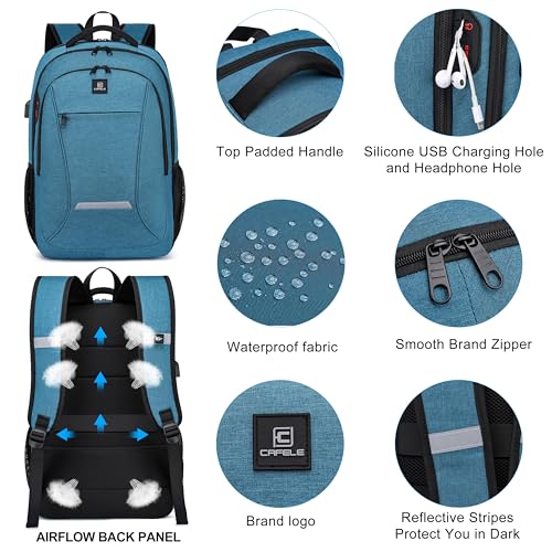 CAFELE Laptop Backpack, 17.3 Inch, Water-Repellent, USB Charging Port, for Business Travel School (Lake blue, 17.3 inches) - color: Lake Blue