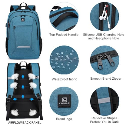 CAFELE Laptop Backpack, 17.3 Inch, Water-Repellent, USB Charging Port, for Business Travel School (Lake blue, 17.3 inches) - color: Lake Blue