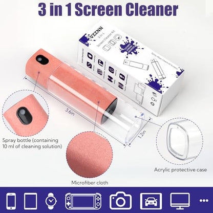 24 Pack Screen Cleaner 3-in-1 Screen Cleaner Spray and Wipe Built-in Cleaning Solution Touchscreen Mist Cleaner for All Car Screen Phone Laptop iPad TV Monitor,Gray+Pink+Black