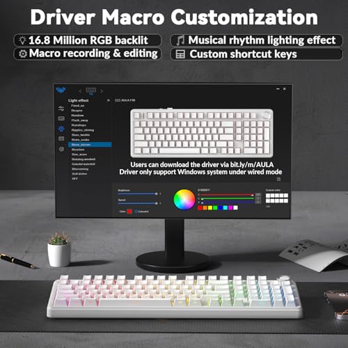 AULA F99 Pro Wireless Mechanical Keyboard-Silent Version,BT5.0/2.4GHz/USB-C Hot Swappable Custom Keyboard,Gasket Structure,Pre-lubed Linear Switches RGB Backlit Computer Gaming Keyboards,White - color: White