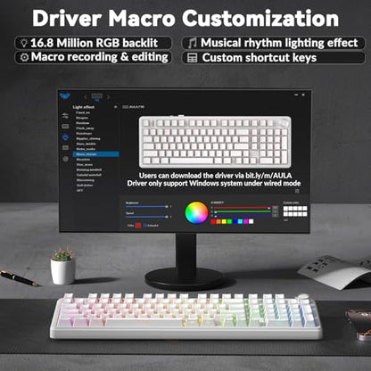 AULA F99 Pro Wireless Mechanical Keyboard-Silent Version,BT5.0/2.4GHz/USB-C Hot Swappable Custom Keyboard,Gasket Structure,Pre-lubed Linear Switches RGB Backlit Computer Gaming Keyboards,White - color: White