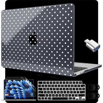 MEEgoodo for M5/M4/M3/M2 MacBook Air 15 inch Case 2026 2025 2024 2023, Case Fit Model (A3448/A3241/A3114/A2941) for MacBook Air 15.3 inch, White Polka Dot - color: White Polka Dot
