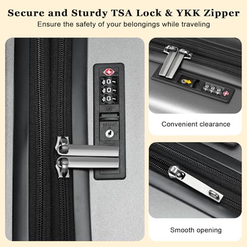 CENSIEN 16 Inch Carry On Luggage Airline Approved, Expandable Lightweight ABS+PC Hard Shell Suitcases with 360° Spinner Wheels, TSA Lock, YKK Zippers (Dark Gray, 1 PC) - color: Gray, size: Carry On - 16 Inch - EXT
