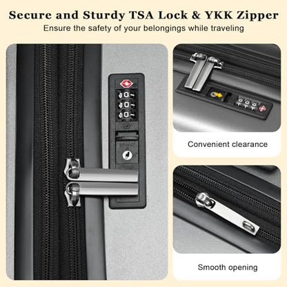 CENSIEN 16 Inch Carry On Luggage Airline Approved, Expandable Lightweight ABS+PC Hard Shell Suitcases with 360° Spinner Wheels, TSA Lock, YKK Zippers (Dark Gray, 1 PC) - color: Gray, size: Carry On - 16 Inch - EXT