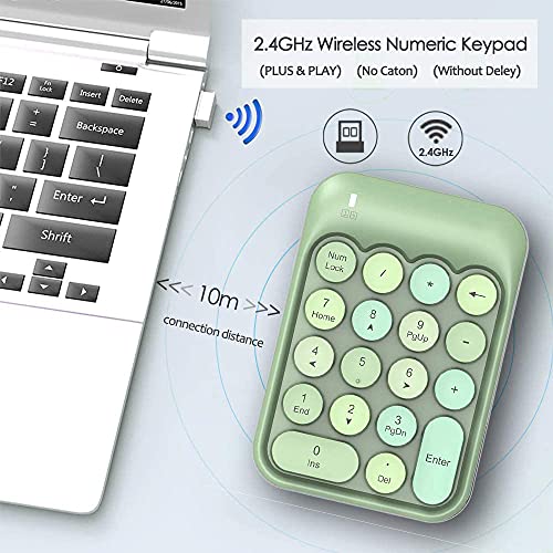 FELICON Wireless Numeric Keypad 18 Keys with 2.4Ghz USB Receiver-Green Mix | Colorful Round Keycap,Mini Portable Silent Number Pad,Financial Accounting Membrane Keyboard Extensions for Laptop Desktop PC - color: Green Mix