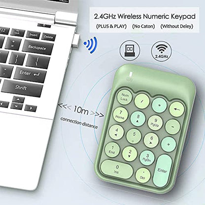 FELICON Wireless Numeric Keypad 18 Keys with 2.4Ghz USB Receiver-Green Mix | Colorful Round Keycap,Mini Portable Silent Number Pad,Financial Accounting Membrane Keyboard Extensions for Laptop Desktop PC - color: Green Mix
