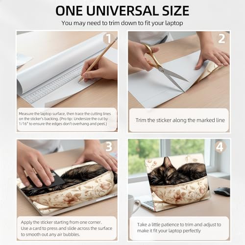 Cozy Teacup Cat Universal Laptop Skin Sticker 3PCS, Protective Decal Trim-to-Fit 11.6" 13.3" 14" 15.6" Laptop Vinyl Cover, Removable Anti-Scratch Computer Decal Protector - color: Cozy Teacup Cat