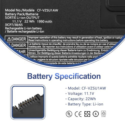 ANTIEE CF-VZSU1AW Battery Replacement for Panasonic Toughbook CF-33 Series | Compatible with CF-33MK1 CF-33AEHFATG CF-33AEQGATG CF-33AEHFZTN/GATG CF-33LEHFAT3/GAT3 CF-VZSU1AJS CF-VZSU1AR 1950mAh 21.65Wh - size: 4.8*3.6*0.4inch CF-33