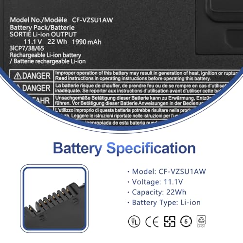 ANTIEE CF-VZSU1AW Battery Replacement for Panasonic Toughbook CF-33 Series | Compatible with CF-33MK1 CF-33AEHFATG CF-33AEQGATG CF-33AEHFZTN/GATG CF-33LEHFAT3/GAT3 CF-VZSU1AJS CF-VZSU1AR 1950mAh 21.65Wh - size: 4.8*3.6*0.4inch CF-33