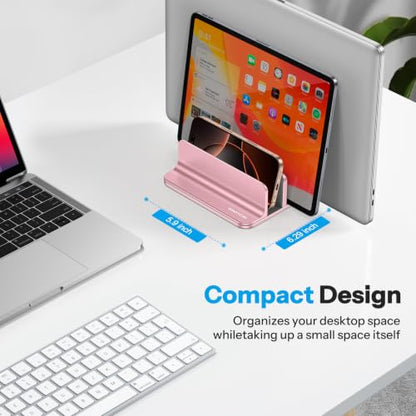 OMOTON 3-Slot Multiple Vertical Laptop Stand, Fits MacBook, Rosegold | Adjustable Width 0-1.38", Aluminum Office Space-Saving for Desk, Fits MacBook/Book/iPad Up to 17.3in - color: Three solt，RoseGold