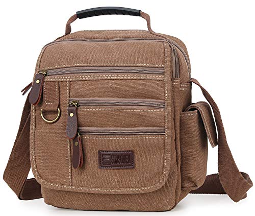 Mens bag Canvas Shoulder Bag Small Messenger Crossbody Bag Work Bag Vintage Multi-function - color: Coffee