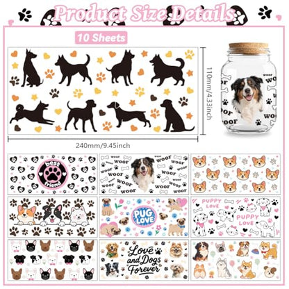 Dogs UV DTF Cup Wraps, 10 Sheets Transfer Sticker | Waterproof UV DTF Stickers, Custom Vinyl Decals for 16oz Coffee Cups Tumblers Bottles Mugs, DIY Gifts & Crafts - style: Dogs