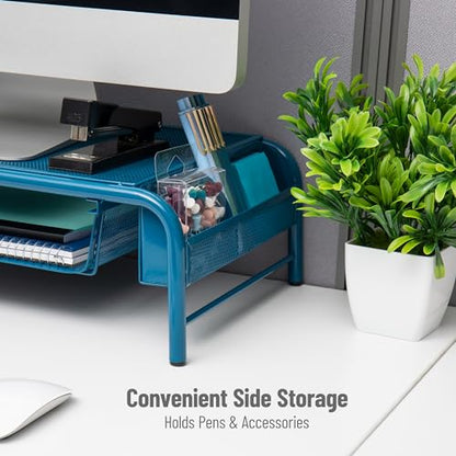 Mind Reader MESHMONSTA-TUR Metal Mesh Desk Drawer, Desktop Monitor Stand Organizer, Turquoise - color: Turquoise