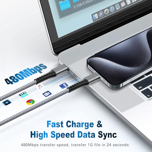 DFLASHS USB-C to USB-C 60W 3FT 3-Pack, Nylon Braided Fast Charging Cable | Compatible with Samsung, iPhone, Pixel, iPad, MacBook. Nylon braided, fast charge. - size: 3FT
