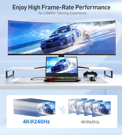 Cable Matters 48Gbps USB C to HDMI 2.1 Adapter with 140W Charging for MacOS, Windows, Supports [4K@240Hz /8K@60Hz HDR], Thunderbolt to HDMI Adapter, Compatible for MacBook, XPS, NO VRR Support