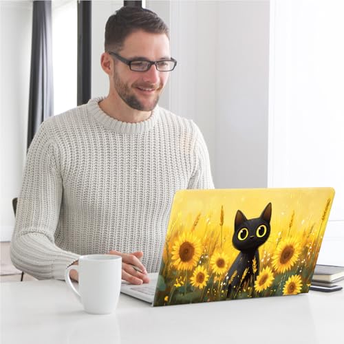 Universal Laptop Skin, DIY Cut-to-Fit Vinyl Cover Compatible with HP, Dell, Lenovo, Mac (13.3" to 15.6"), Anti-Scratch, No Residue & Bubble-Free Protective Decal Sticker, Cute Cat Sunflower - color: Cute Cat Sunflower