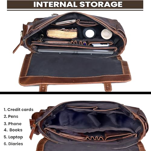 Leather Messenger Bag for Men and Women, Leather Briefcase with Laptop Bag, Shoulder Bag, Office with Adjustable Strap - color: Light Brown